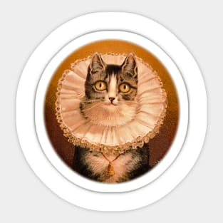 Vintage retro cat. Medieval collar. Sticker